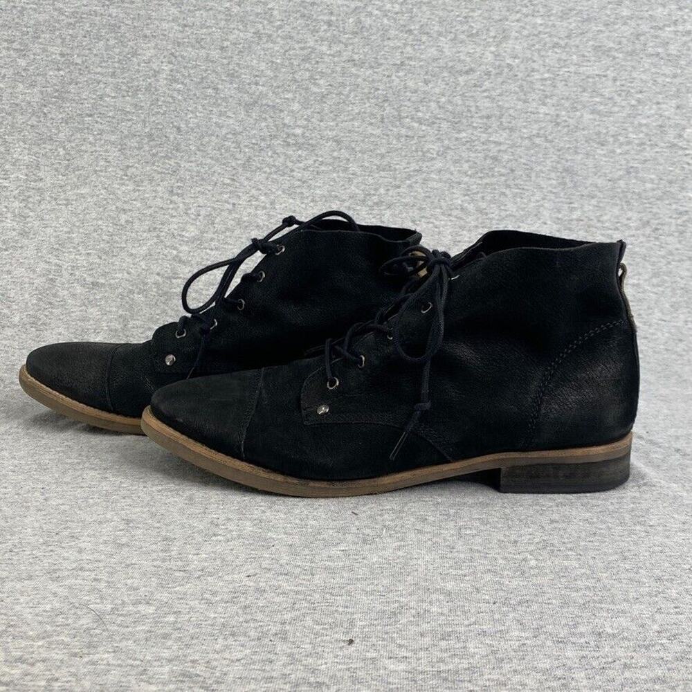 Diba Booties Womens 9.5M Black Leather Eli Boots Combat Lace Up Cap Toes